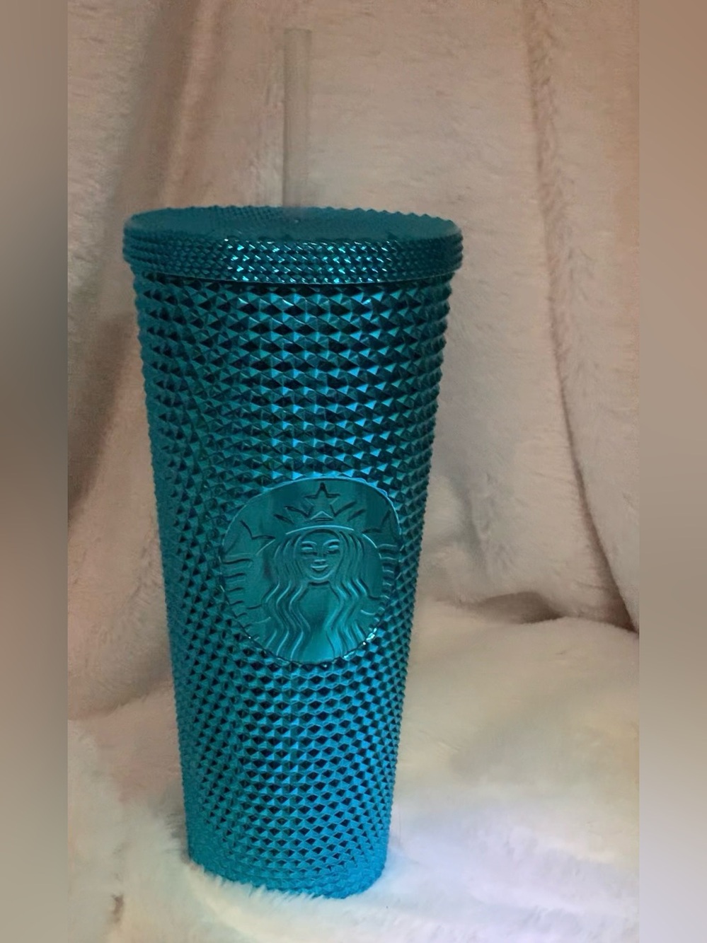 Authentic Starbucks Summer 2023 Metallic Chrome Teal Blue Bling Studded Venti